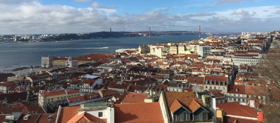 View of Lisbon from Castelo Sao Jorge high a top the hills of the city.