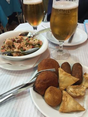Evening tasting of Octopus Salad and Fish Cakes.